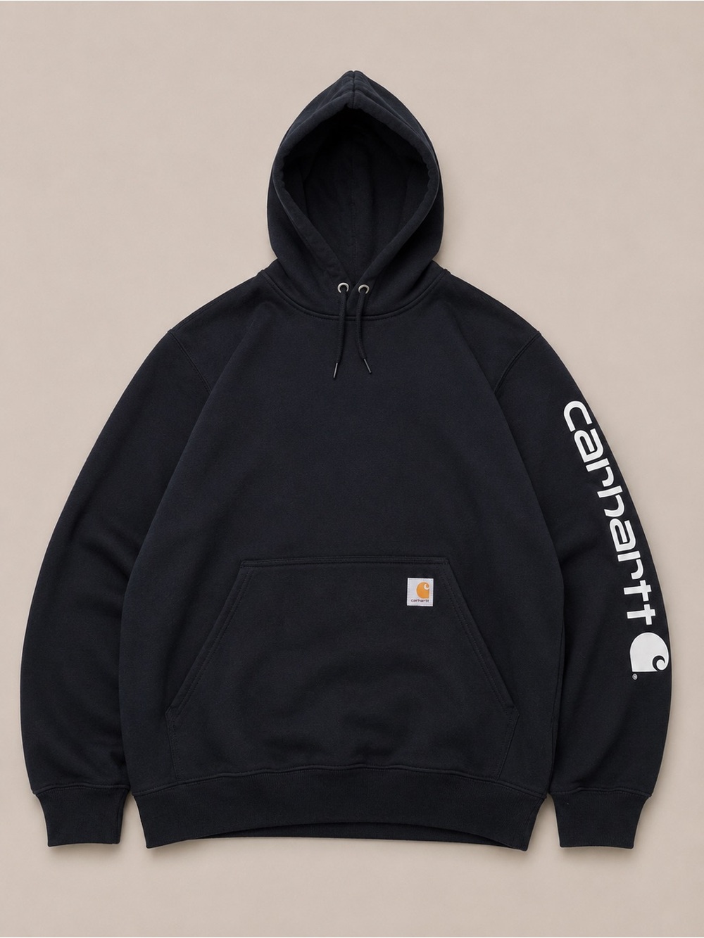 Carhartt Black Hooded Sweatshirt with White Sleeve Logo